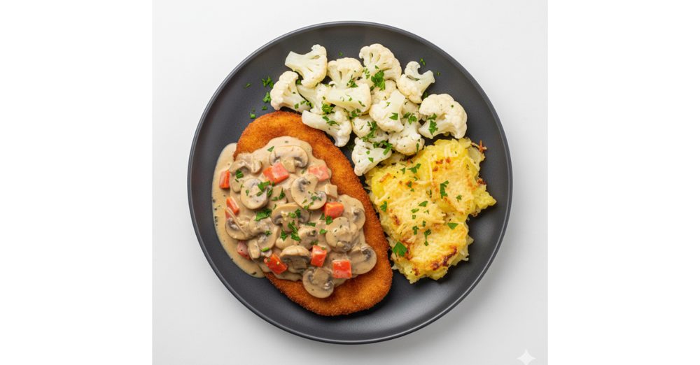 Schnitzel stroganoff, afbeelding gemaakt met AI