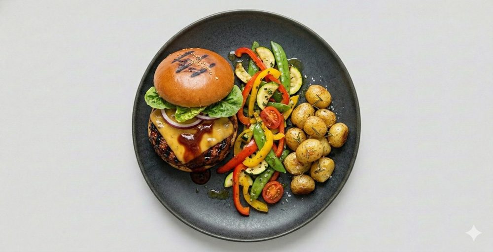 Vega burger met cheddar, afbeelding gemaakt met AI