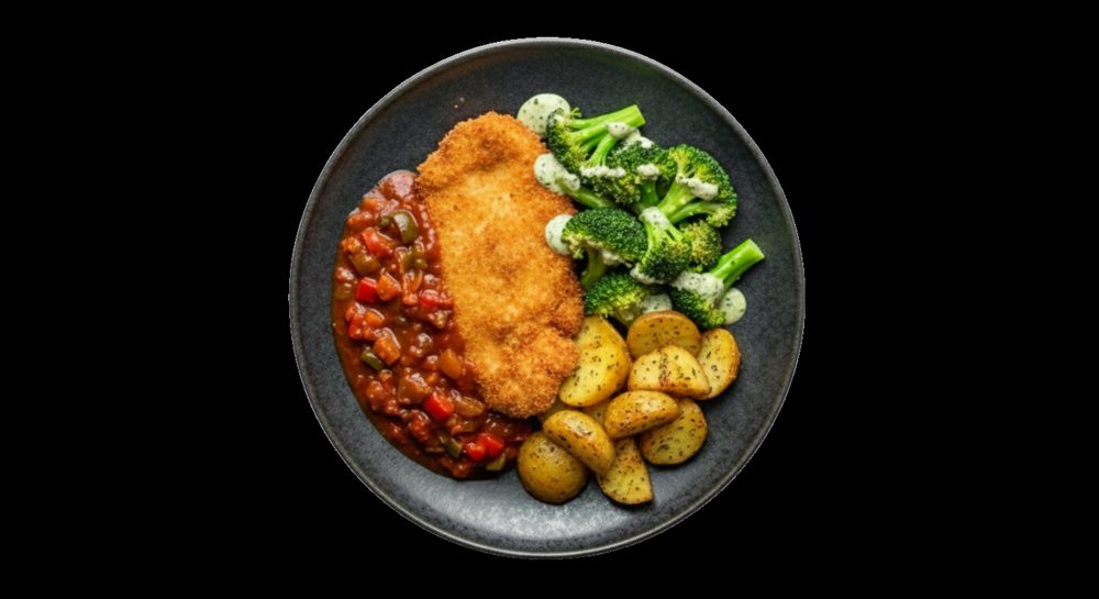 Kipschnitzel met paprikasaus, afbeelding gemaakt met AI