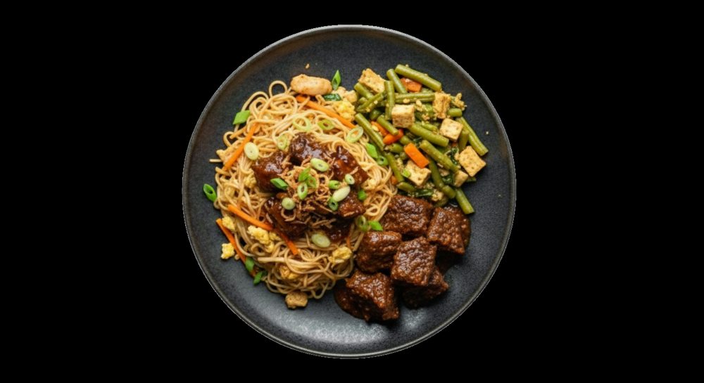 Rendang met rijst, afbeelding gemaakt met AI