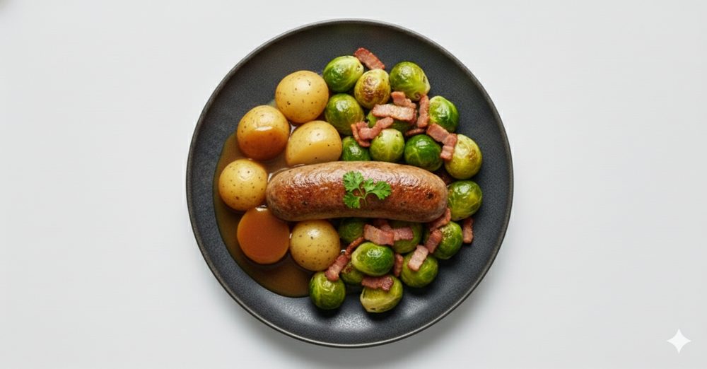 Saucijs met spruiten, afbeelding gemaakt met AI